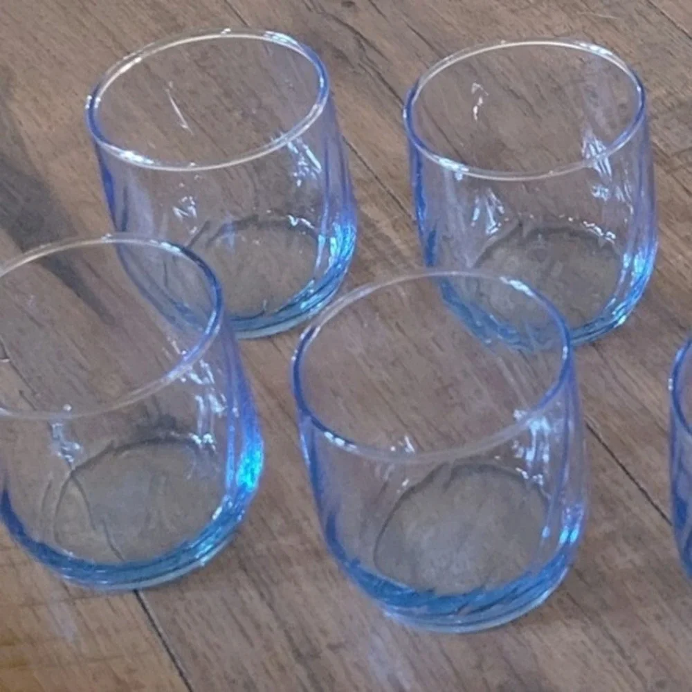 80's Anchor Hocking Swirl Optic Blue Juice‎ Glasses Set of 8